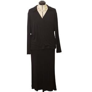 Liz & Me 2-piece Italian Long Sleeve Black Skirt & Blouse